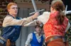 Romeo, played by Wasilla High senior Logan Jacobson, crosses swords with Tybalt, played by Serenity Rust,during dress rehearsals for the upcoming 'Shakespeare, Clearly Romeo and Juliet.' J. D
