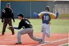 Palmer High's Peyton Garretson receives the ball at first base to record the third out in Palmer's game versus Kodiak High School on Friday, May 1. Adam Christiansen/For the Frontiersman