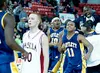 Bartlett's Doug Hardy, above, celebrates victory following the
Golden Bears' 38-28 victory over the Wasilla Warriors Saturday.
Wasilla's Cody Schierman stands among the cheering Golden
Bears.