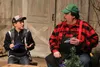 Micah Horning, left, plays the runaway Jamie, pictured here with Dave Nufer as Mack Morgan in a Tuesday rehearsal of the Christmas play, 'Fruitcakes,' onstage at Valley Performing Arts beginn