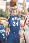 Palmer forward Bryce Jacobson aims for two points during
Thursday's game against the Kenai Kardinals at the Northern Lights
Conference Basketball Championship Tournament at Palmer High
School