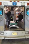 Ambulance crew members ready for their shift at Central Mat-Su
Fire Department. The department will soon get two new ambulances as
part of an effort to rotate old ambulances out and homogeniz