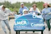 ROBERT DeBERRY/Frontiersman The Palmer Chamber of Commerce bed
racing team pushes to the first stage of Saturday's race against
the IBEW team at the 2009 Colony Day Bed Races.