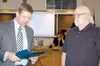 Mat-Su Borough Mayor Talis Colberg reads a proclamation to Butte
Fire Chief Charles Von Gunten proclaiming Oct. 19 Chief Charles Von
Gunten Day. (Photo courtesy Patty Sullivan/Mat-Su Borough)