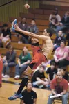 Wasilla High School Native Youth Olympic Athlete Will Byrd reaches for the 107-inch height in the one-foot high kick event at Saturday’s Houston Invitational district NYO event. ROBERT DeBERR
