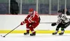 Wasilla High senior Porter Schachle tries to skate the puck away from Colony senior Jake Hessinger during Colony's 3-2 win over the Warriors Jan. 26, 2018, at the Menard Arena. Courtesy of Br