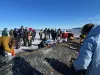 Local high school biology students and other volunteers assist with stripping down a dead fin whale that washed up near Anchorage. The project, spearheaded by the Museum of Alaska Transportat