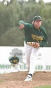 Mat-Su reliever Ryan Heil fires a pitch Wednesday night at the
Anchorage Bucs Wood Bat Invitational at Mulcahy Stadium. Photo by
CASEY RESSLER/Frontiersman.