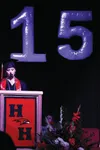 Houston High School student speaker Devin Reeder addresses the crowd at the Class of 2015 commencement ceremony at the Curtis D. Menard Memorial Sports Center Monday night. DYLAN GETTE-KING/F