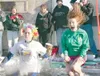 ROBERT DeBERRY/Frontiersman Foreign exchange students Fannie
Palasti and Sara Zwink experience the full effect of the 32-degree
water of Finger Lake as they take the plunge during the Saturda