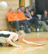 ROBERT DeBERRY/Frontiersman Colony senior Jackie Hamann misses
on a dive during Thursday's game against the Chugiak Mustangs at
West high School.