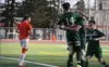 Colony's Harrison Menard (14), Chris Olsen (19) and Kyle Bolam (11) celebrate Harrison's goal during the first half of a 5-2 win over Wasilla at Wasilla High April 22. Jeremiah Bartz