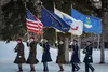 Joint Base Elmendorf-Richardson’s Joint Color Guard presents the colors during the Wreaths Across America ceremony at the Fort Richardson National Cemetery on JBER, Alaska, Dec. 12, 2025. U.S