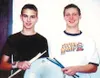Marshall Carter, left, and Levi Lutz finally get a break after
drumming for 12 hours and 30 minutes on Dec. 1, in an attempt to
break the Guinness World Record. Submitted photo.