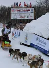 Monday morning, George, a four-year-old male from the race team of Hunter Keefe (bib #10), whose team is seen here coming out of the chute March 3, collapsed on the trail roughly 35 miles out