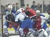 Palmer and Wasilla create a pile in front of the net during
Palmer’s 5-3 win in the North Star Conference title game last
Saturday night at the MTA Palmer Ice Arena. Both teams open state
tou