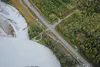 An aerial view as crews work to prepare riprap along Old Glenn Highway on Tuesday afternoon. (Courtesy of James Stocker)