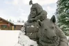 A bust of Joe Redington Sr. and his dog stands outside Iditarod Trail Sled Dog Race Headquarters off knik-Goose Bay Road. Redington, who is known as the 'Father of the Iditarod,' garnered 57 