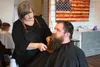 Chad Wiehe gets his beard trimmed by AK Lady Barber owner Sherri Lilly. Jacob Mann/Frontiersman