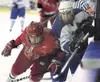 Wasilla's William Harren and Palmer's Payton Staskywicz collide
against the boards during Saturday's region III championship game
at the MTA Palmer Ice Arena. (ROBERT DeBERRY/Frontiersman) Ro