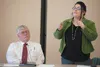 Marvin Yoder listens as Jamey Duhamel answers question from the audience during a candidates forum Thursday evening at the Mat-Su Senior Services Center. The two are running for a seat on the