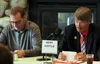 Candidate Kevin Baker, left, listens while incumbent Bert Cottle makes a point at Tuesday’s Greater Wasilla Chamber of Commerce mayoral forum at the Grand View Inn. MATT HICKMAN/Frontiersman