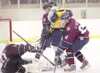 ROBERT DeBERRY/Frontiersman file photo Alaska Avalanche forward
Blake Huppert gets in the mix in front of the Fairbanks Ice Dogs’
net during a game at the Curtis C. Menard II Memorial Ice Are
