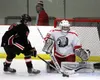 Kenai forward Levi Mese tries to make a move with the puck, but Wasilla goalie Sean Carney makes save during Wasilla's 4-1 win over the Kardinals Jan. 13, 2018, at the Brett Memorial Ice Aren