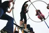 Girl Scouts play on a structure known as ‘Pipehenge’ at the Camp Togowoods. The structure is designed as an aid to help teach students astronomy and orientation. CAITLIN SKVORC/Frontiersman