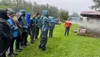 Prepared for the unexpected. William Cruz practices bear spray under professional outdoor educator Abby Jones’ watchful eye, a key step in Onward &amp; Upward’s backcountry safety training. R