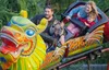 Justin &amp; Jasper (5) (front car) and Emily &amp; Sebastian (3) Cano, of Eagle River, enjoy the Orient Express at the Alaska State Fair Saturday Sept 3, 2023. J. David McChesney/Frontiersma