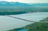 This computerized drawing of a bridge spanning Knik Arm from
Point MacKenzie to the Government Hill section of Anchorage was
presented during a community meeting hosted by the Knik Arm Bridge