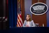 Deputy Secretary of Defense Dr. Kathleen H. Hicks speaks to the National War College virtually from the Pentagon Press Briefing Room, Washington, D.C., March 19, 2021. (DoD photo by U.S. Air 
