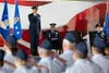 U.S. Air Force Lt. Gen. Brian Robinson, commander of Air Education and Training Command, renders his first salute to the men and women of the First Command during AETC’s change of command cer