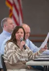 Palmer City Councilmember Victoria Hudson explains her position on voting for the evening's special meeting agenda at The Palmer Depot in late April. J. David McChesney/Frontiersman