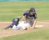 JEREMIAH BARTZ/Frontiersman Alaska second baseman Chris Breck,
right, tags Zach Peek after the Fairbanks base runner tried to get
back to second base. With Peek standing several feet off the 