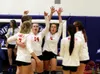 The Wasilla Warriors volleyball squad celebrates during the Palmer Jamboree Saturday at Palmer High School. The Warriors beat rival Colony 2-0 in the final to win the annual preseason tournam
