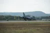 {span}An F-16 Fighting Falcon assigned to Spangdahlem Air Base, Germany, rests after hooking onto the aircraft arresting system at Ramstein Air Base, Germany, Oct. 28, 2019. Airman 1st Class 