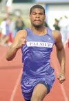 JEREMIAH BARTZ/Frontiersman Palmer senior Tremain Benton sprints
the final stretch of the 100-meter dash during the Mat-Su Borough
Track and Field Championships at Palmer High School on
Wedne