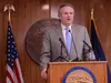 Gov. Mike Dunleavy speaks to reporters on Thursday, April 17, 2025. James Brooks/Alaska Beacon