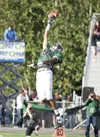 Colony’s Antonio Bush reaches for a pass during a Knights win against the Kenai Kardinals at Colony High School earlier this year. Colony faces the West Valley Wolfpack tonight at 7 p.m. at C