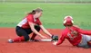 Wasilla shortstop Jewel Fleckenstein makes the tag at second base during a 5-4 win over West Valley in the Railbelt Conference Championships Friday at Wasilla High School. The Warriors played