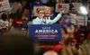 Former Governor Sarah Palin speaks in front of a crowd at the Alaska Airlines Center in Anchorage on Saturday, July 9, 2022. James Brooks/Alaska Beacon