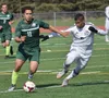Colony forward Alex Valdez (11) battles for possession with Kenai Central midfielder Kevin Ramos in Saturday's Northern Lights Conference championship game at Ed Hollier Field in Kenai. Photo