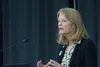 Sen. Lisa Murkowski, R-Alaska, speaks on Tuesday at the Alaska Infrastructure Development Symposium in Anchorage. Yereth Rosen/Alaska Beacon