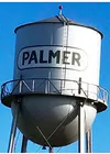 The copper red ball, the size of a bowling ball, was carefully placed and securely fastened atop the Palmer water tower Saturday. Courtesy Barbara Hunt