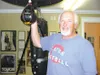 Mike Kolivosky, two-time Alaska Golden Gloves heavyweight
champion, stands beside the speed bag in the exercise room of his
Palmer home. Photo by STEVE KADEL/Frontiersman.