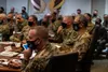 U.S. Air Force Gen. Ken Wilsbach, right, Pacific Air Forces commander, discuss Action Order B items with PACAF staff, Wing and Numbered Air Force commanders and command chiefs during the PACA