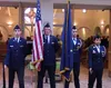Members of the Wasilla High AFJROTC program stand at attention during a special mass and tribute at Sacred Heart Catholic Church on Veterans Day. Photo courtesy of Joyce Lund