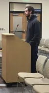 Mary Lockman/FrontiersmanJoe McAneney, owner of the High Expedition Company set to open on Main Street in Talkeetna once is business is approved by the borough, testifies during open comments